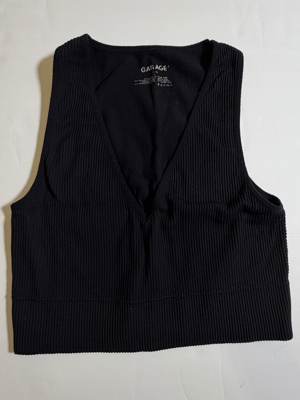 Garage Black Ribbed V-Neck Tank